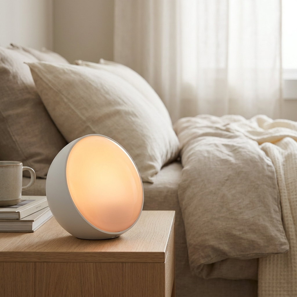 Upzy Sunrise Lamp in a calm bedroom